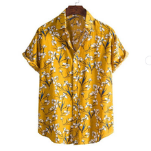 Load image into Gallery viewer, Stylish Button Down Camisa Hawaiana Yellow Floral Hawaiian Short Sleeve Shirt for Men