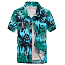 Load image into Gallery viewer, Blue Palm Tree Printed Hawaiian Summer Short Sleeve Aloha Shirt for Men