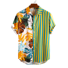 Load image into Gallery viewer, Fashion Men Print Striped Patchwork Summer Hawaiian Short Sleeve Shirt