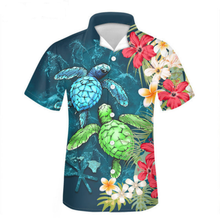 Load image into Gallery viewer, Hawaiian Shirts Tropical Hibiscus Plumeria Turtle Loose Cuban Guayabera Shirt for Men
