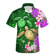 Load image into Gallery viewer, Hawaiian Shirts Tropical Hibiscus Plumeria Turtle Loose Cuban Guayabera Shirt for Men