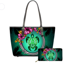 Load image into Gallery viewer, Hawaiian Samoa Turtle Hibiscus Print Luxury Handbag and Purse
