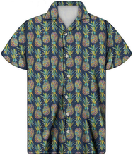 Load image into Gallery viewer, Button Down Tropical Floral Pineapple Print Hawaiian Cuban Short Sleeve Shirt