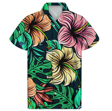 Load image into Gallery viewer, Orchids Hibiscus Leaves Print Tropical Hawaiian Floral Short Sleeved Shirts for Men