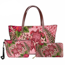 Load image into Gallery viewer, Polynesian Samoan Hawaiian Flower Tribe Sea Turtle Print Set Handbag with Purse