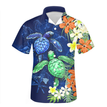 Load image into Gallery viewer, Hawaiian Shirts Tropical Hibiscus Plumeria Turtle Loose Cuban Guayabera Shirt for Men
