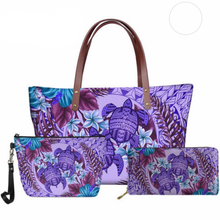 Load image into Gallery viewer, Polynesian Samoan Hawaiian Flower Tribe Sea Turtle Print Set Handbag with Purse