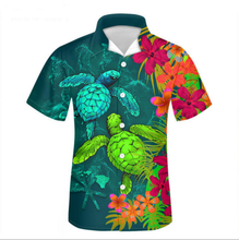 Load image into Gallery viewer, Hawaiian Shirts Tropical Hibiscus Plumeria Turtle Loose Cuban Guayabera Shirt for Men