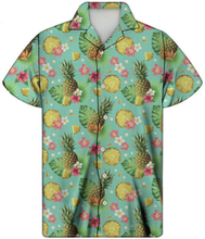 Load image into Gallery viewer, Button Down Tropical Floral Pineapple Print Hawaiian Cuban Short Sleeve Shirt