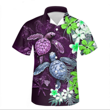Load image into Gallery viewer, Hawaiian Shirts Tropical Hibiscus Plumeria Turtle Loose Cuban Guayabera Shirt for Men
