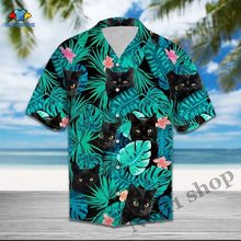 Load image into Gallery viewer, Casual Short Sleeves Black Cat Tropical Print Hawaiian Shirt for Men
