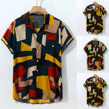 Load image into Gallery viewer, Summer Men Loose Pocket Geometric Print Short Sleeve Hawaiian Shirt