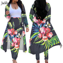 Load image into Gallery viewer, Vintage Aloha Hibiscus Anthurium Print Long Sleeve Open Front Cardigans and Skinny Pants