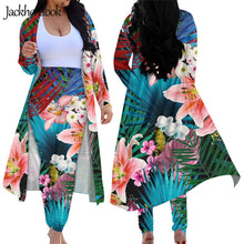 Load image into Gallery viewer, Vintage Aloha Hibiscus Anthurium Print Long Sleeve Open Front Cardigans and Skinny Pants