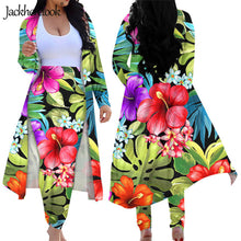 Load image into Gallery viewer, Vintage Aloha Hibiscus Anthurium Print Long Sleeve Open Front Cardigans and Skinny Pants