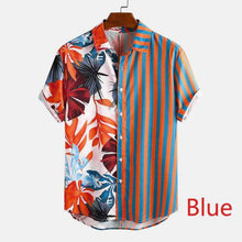 Load image into Gallery viewer, Fashion Men Print Striped Patchwork Summer Hawaiian Short Sleeve Shirt