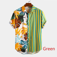 Load image into Gallery viewer, Fashion Men Print Striped Patchwork Summer Hawaiian Short Sleeve Shirt