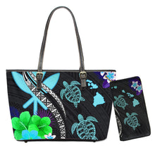 Load image into Gallery viewer, Hawaiian Polynesian Turtle Plumeria Print Shoulder Bag And Purse Set