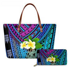 Load image into Gallery viewer, Handbag with Purse 2pcs/set Gradient Hawaiian Tribe Plumeria Pattern