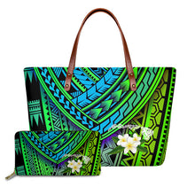 Load image into Gallery viewer, Handbag with Purse 2pcs/set Gradient Hawaiian Tribe Plumeria Pattern