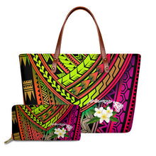 Load image into Gallery viewer, Handbag with Purse 2pcs/set Gradient Hawaiian Tribe Plumeria Pattern