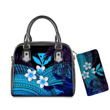 Load image into Gallery viewer, PU Leather Handbag Purse Set Hawaiian Hibiscus Sea Turtle Print