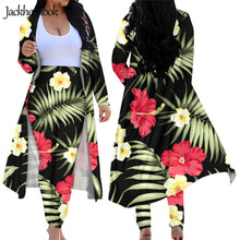 Load image into Gallery viewer, Tropical Jungle Palm Leaves Print Women's 2 Piece Outfits Open Front Cardigan and High Waist Pants Sets