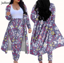 Load image into Gallery viewer, Tropical Floral Print Women's 2 Piece Outfits Open Front Cardigan and Pants Clubwear Set