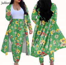 Load image into Gallery viewer, Tropical Floral Print Women's 2 Piece Outfits Open Front Cardigan and Pants Clubwear Set