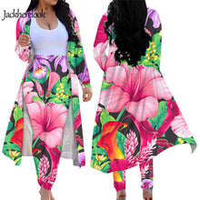Load image into Gallery viewer, Hawaiian Hibiscus Tropical Floral Print Women's 2 Piece Outfits Open Front Cardigan Skinny Long Pants Set