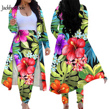 Load image into Gallery viewer, Hawaiian Hibiscus Tropical Floral Print Women's 2 Piece Outfits Open Front Cardigan Skinny Long Pants Set
