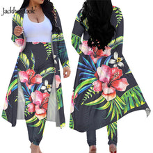 Load image into Gallery viewer, Hawaiian Hibiscus Tropical Floral Print Women's 2 Piece Outfits Open Front Cardigan Skinny Long Pants Set