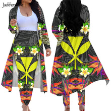 Load image into Gallery viewer, Hawaiian Hibiscus Plumeria Floral 2 Piece Set Cardigan Long Trench Tops and Bodycon Pants