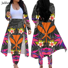 Load image into Gallery viewer, Hawaiian Hibiscus Plumeria Floral 2 Piece Set Cardigan Long Trench Tops and Bodycon Pants