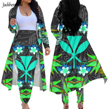 Load image into Gallery viewer, Hawaiian Hibiscus Plumeria Floral 2 Piece Set Cardigan Long Trench Tops and Bodycon Pants