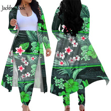 Load image into Gallery viewer, Hawaiian Hibiscus Plumeria Print Elegant 2 Piece Outfit Long Sleeve Open Front Cardigan and Tight Skinny Pants