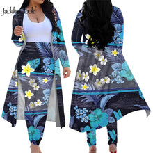 Load image into Gallery viewer, Hawaiian Hibiscus Plumeria Print Elegant 2 Piece Outfit Long Sleeve Open Front Cardigan and Tight Skinny Pants