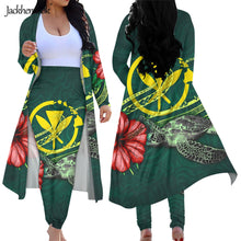 Load image into Gallery viewer, Hawaiian Hibiscus Turtle Floral Women's 2 Piece Long Sleeved Cardigan and High Waist Leggings Pants Set