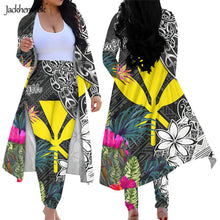 Load image into Gallery viewer, Hawaiian Style 2 Piece Outfit Kanaka Miaoli Hibiscus Floral Print Long Sleeve Open Front Cardigan and Leggings