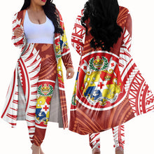 Load image into Gallery viewer, Hawaiian Style Tonga Polynesian Tattoo 2 Piece Cardigan Pant Set for Women