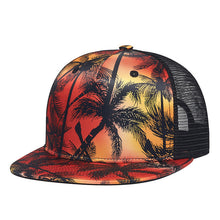 Load image into Gallery viewer, Mesh Baseball Cap Coconut Tree Print Flat-brimmed Snapback Trucker/Hat Unisex
