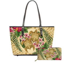 Load image into Gallery viewer, Honu &amp; Plumeria Leather Tote &amp; Long Wallet
