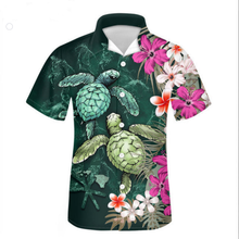 Load image into Gallery viewer, Hawaiian Shirts Tropical Hibiscus Plumeria Turtle Loose Cuban Guayabera Shirt for Men
