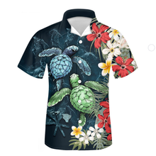 Load image into Gallery viewer, Hawaiian Shirts Tropical Hibiscus Plumeria Turtle Loose Cuban Guayabera Shirt for Men
