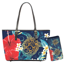 Load image into Gallery viewer, Hawaiian Top-Handle Bag Turtle Hibiscus Polynesian Print Handbag Set
