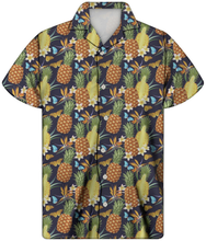 Load image into Gallery viewer, Button Down Tropical Floral Pineapple Print Hawaiian Cuban Short Sleeve Shirt
