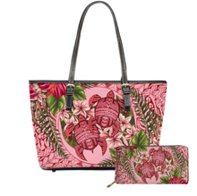 Load image into Gallery viewer, Honu &amp; Plumeria Leather Tote &amp; Long Wallet
