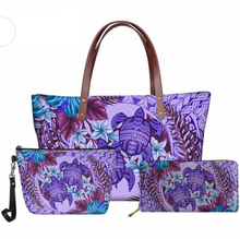 Load image into Gallery viewer, Polynesian Samoan Hawaiian Flower Tribe Sea Turtle Print Set Handbag with Purse

