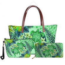 Load image into Gallery viewer, Polynesian Samoan Hawaiian Flower Tribe Sea Turtle Print Set Handbag with Purse
