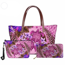Load image into Gallery viewer, Polynesian Samoan Hawaiian Flower Tribe Sea Turtle Print Set Handbag with Purse
